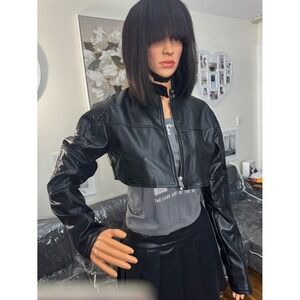 Fashion Nova Cropped Black Faux Leather Jacket Like New